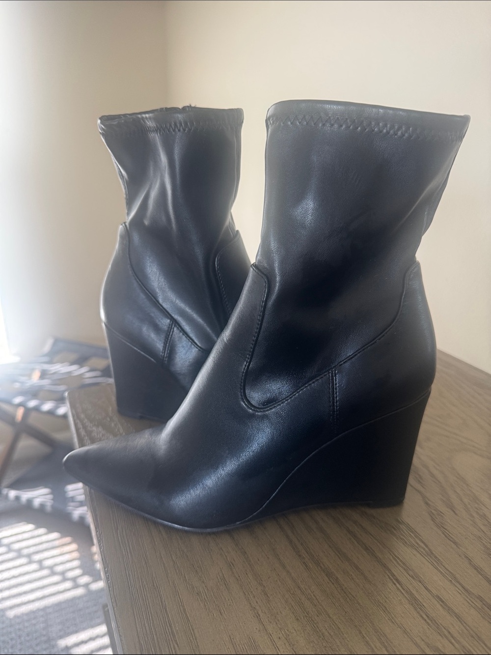 Black Wedge Ankle Boots - Sleek Pointed Toe